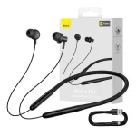 Baseus Bowie P1x In-ear Neckband Earphones in black showing Bluetooth 5.3 wireless connection and sleek design