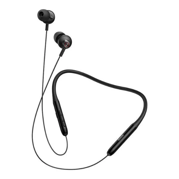 Baseus Bowie P1x In-ear Neckband Earphones in black showing Bluetooth 5.3 wireless connection and sleek design
