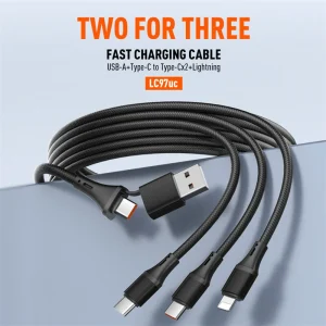 LDNIO LC97UC 100W USB-A/Type-C to Type-Cx2/Lightning Cable available at GearBaba Bangladesh
