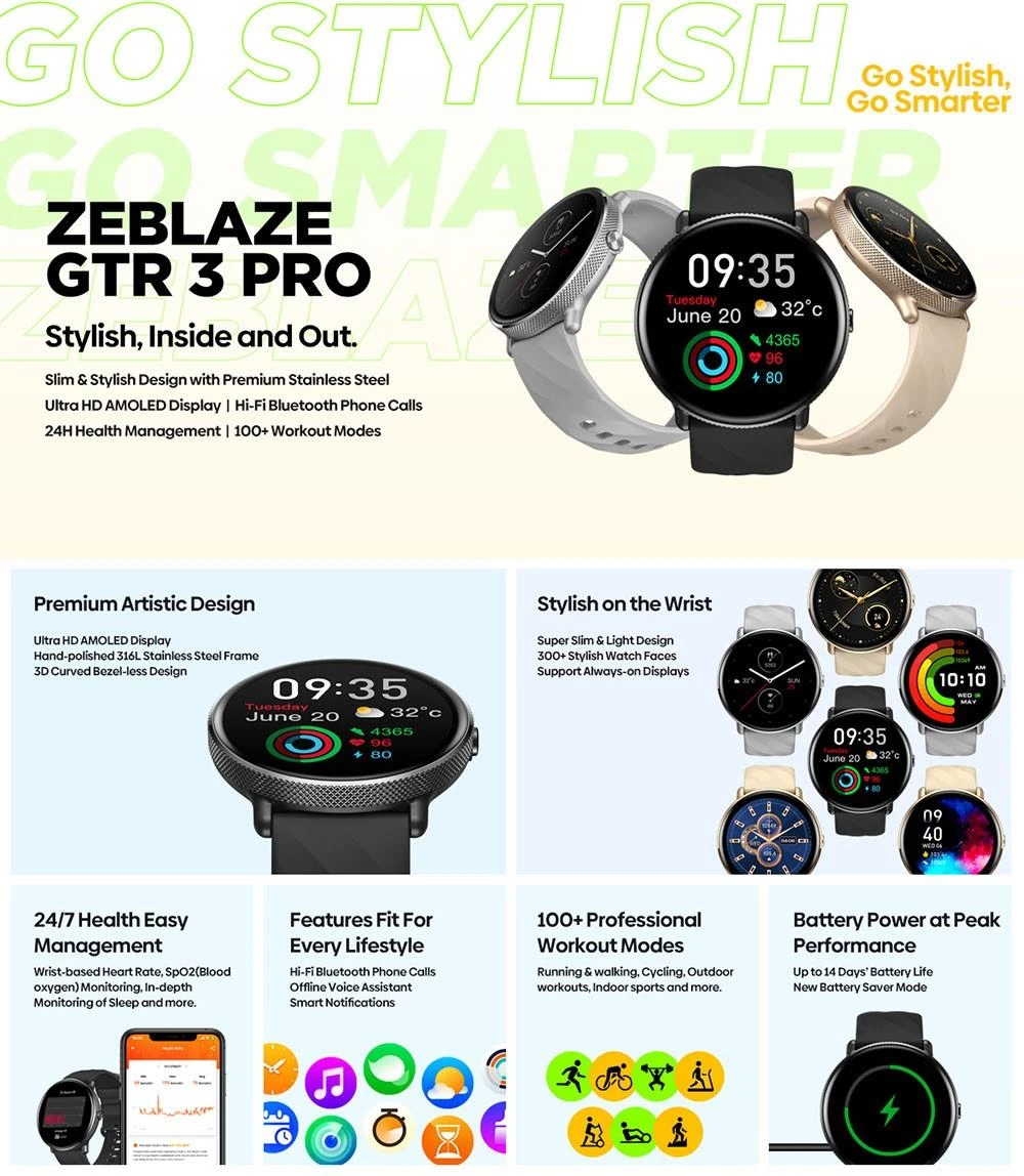 Zeblaze GTR 3 Pro Smart Watch with AMOLED Display and Bluetooth Calling – Gearbaba